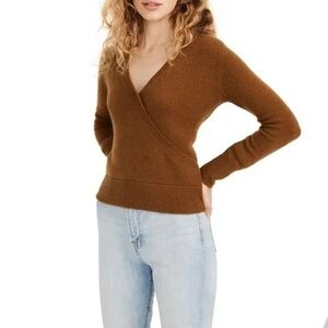 Madewell wool Alpaca‎ Faux Wrap chocolate brown Pullover Sweater XS